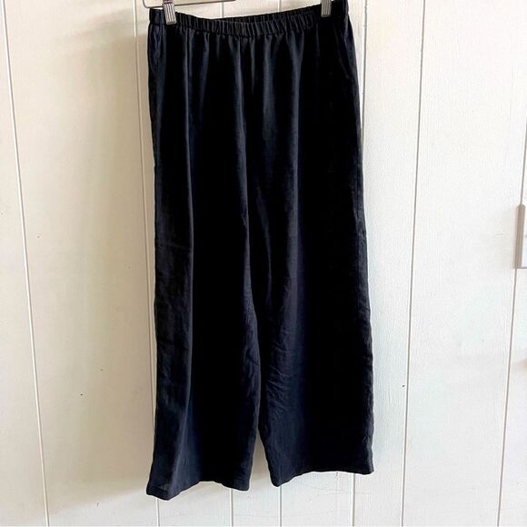 Eileen Fisher Black 100% Linen Ankle Pants - Picture 1 of 9